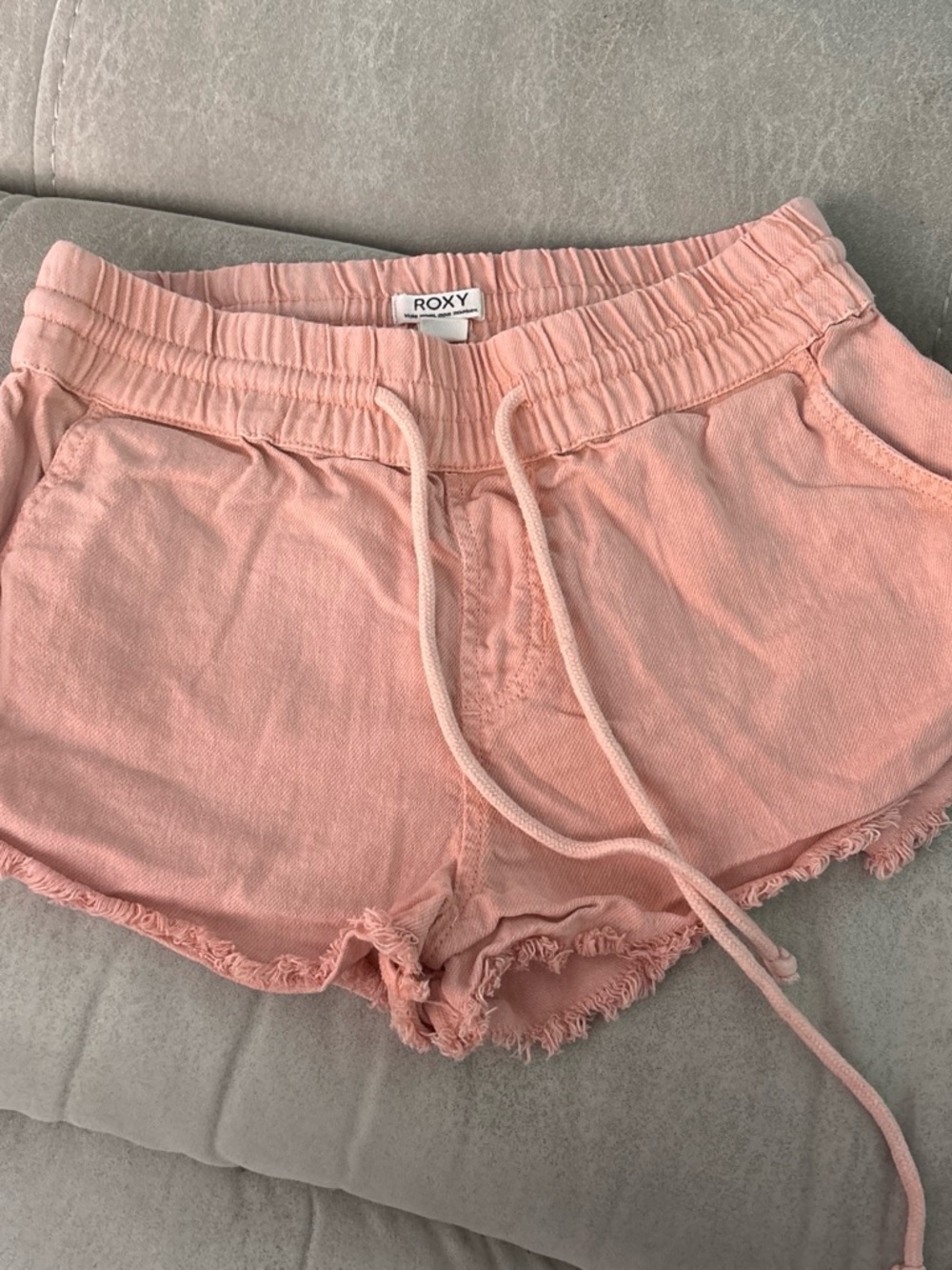 Roxy High-Waist Peach Drawstring Frayed Shorts